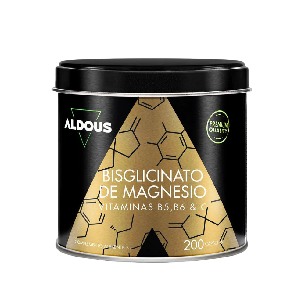 Bisglicinato de Magnesio 440 mg + Vitaminas B5, B6 & C - Máxima Absorción, Sueño y Energía 200 Cápsulas Vegetales Aldous
